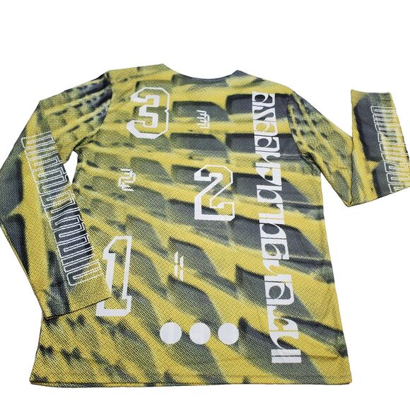 FLAN LABS Cellar Soccer Jersey Mens L Green Geo Printed Long Sleeve NWT - Picture 2 of 11